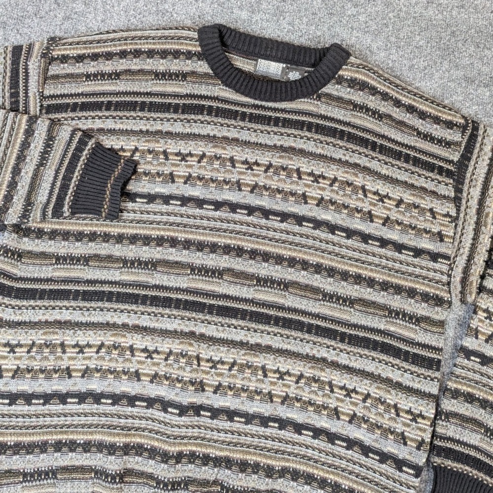Knightsbridge Mens XL Vintage Geometric Striped Crewneck Sweater Acrylic Black